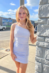 Dressystars Lilac Homecoming Dress Beaded One Shoulder Sequin Tight Prom Dress