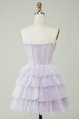 Dressystars Lilac Homecoming Dress Corset A-Line Short Tulle Tiered Prom Dress
