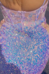 Dressystars Lilac Homecoming Dress Spaghetti Straps Corset Tight Short Prom Dress