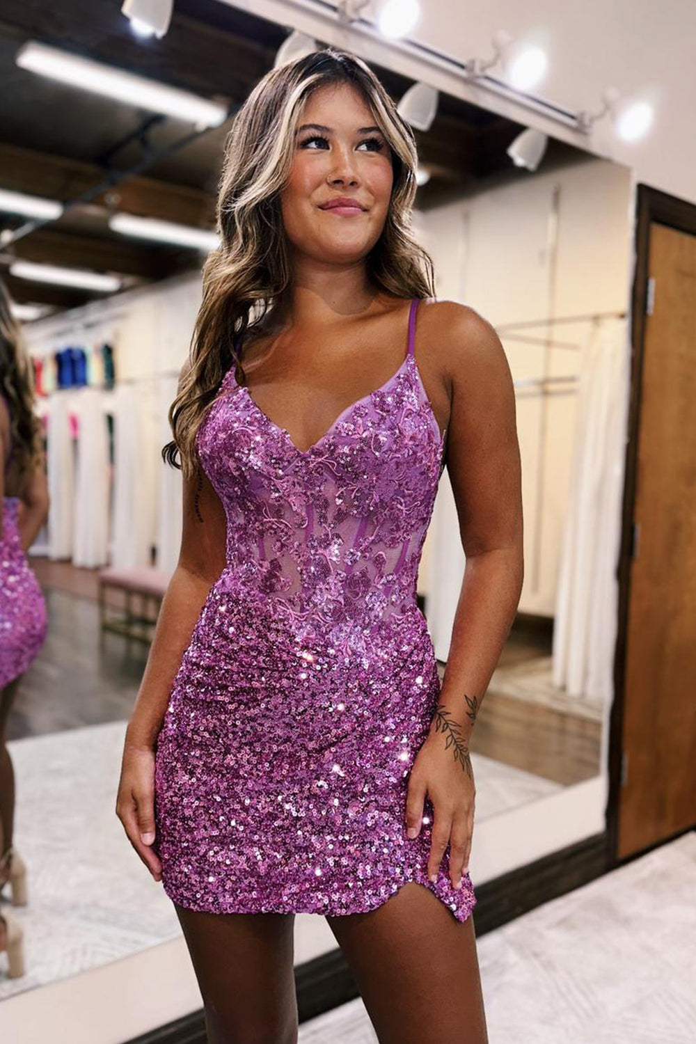 Dressystars Lilac Homecoming Dress Spaghetti Straps Corset Tight Short Prom Dress