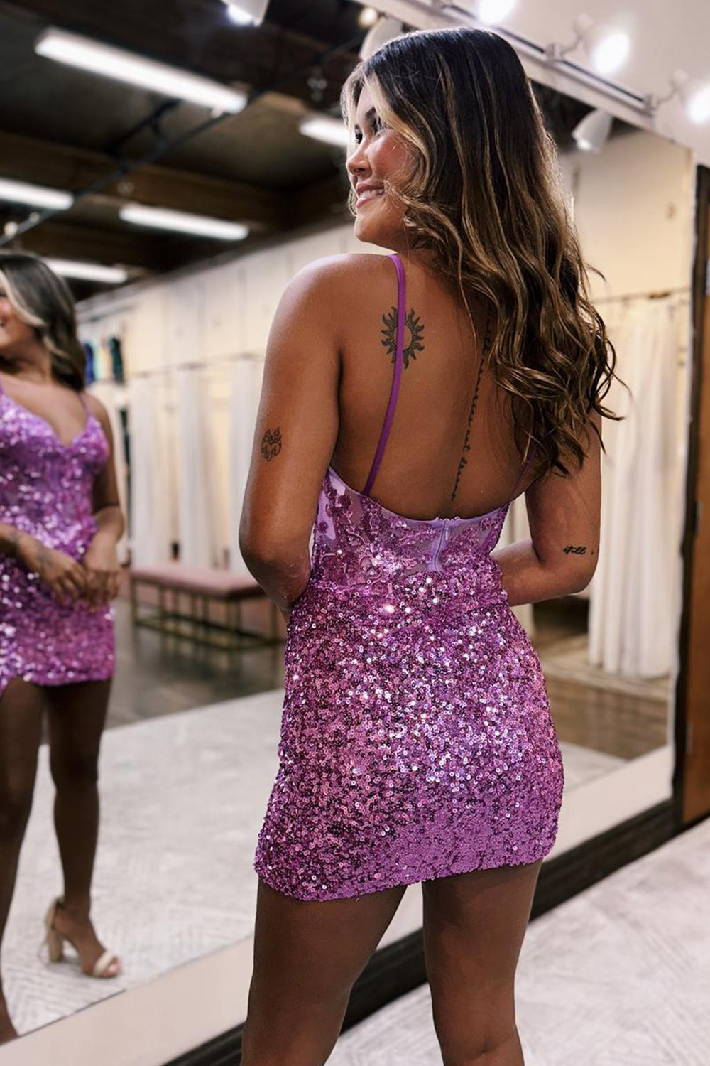 Dressystars Lilac Homecoming Dress Spaghetti Straps Corset Tight Short Prom Dress
