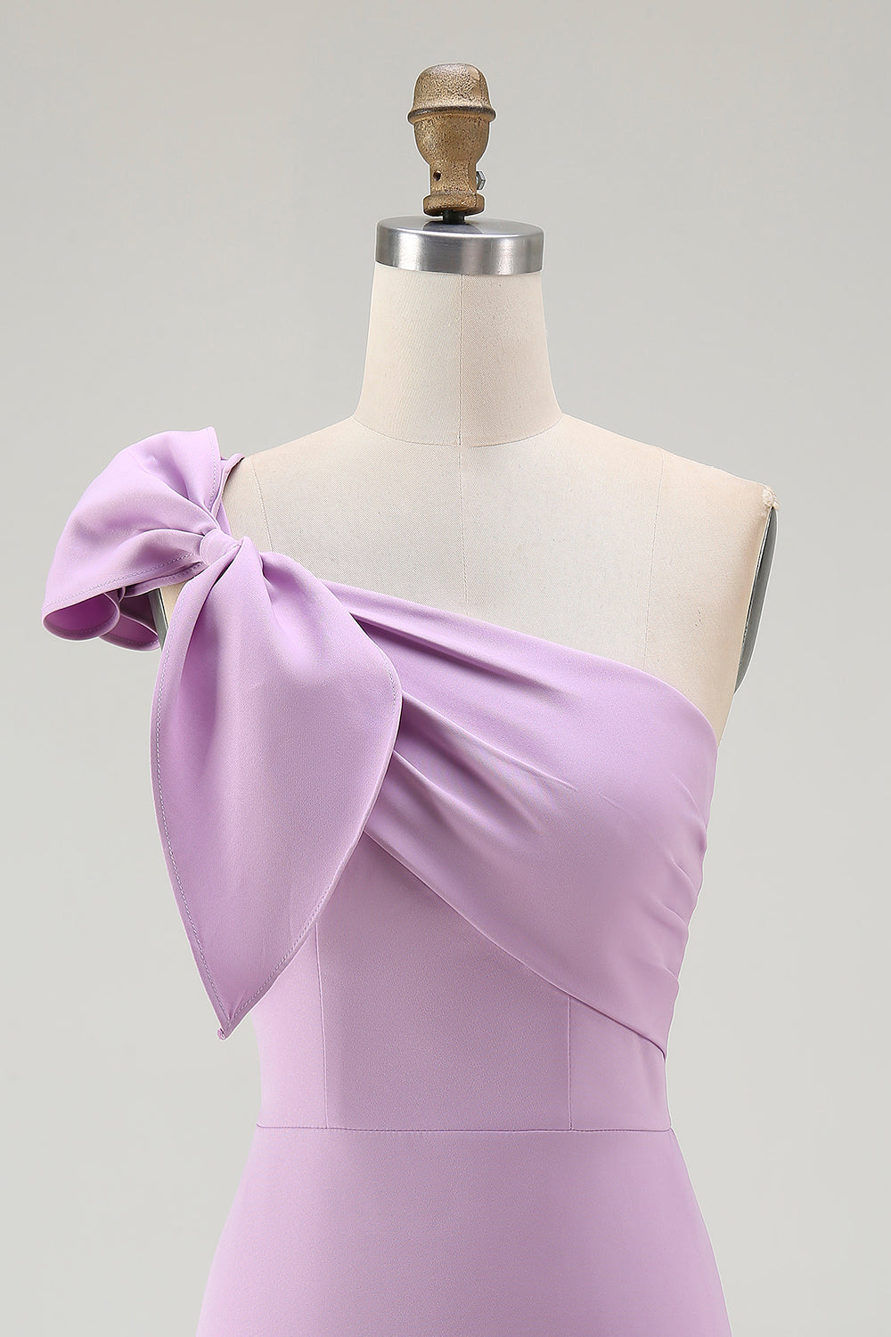 Dressystars Lilac Satin One Shoulder Ruched Short Tight Homecoming Dress with Bow