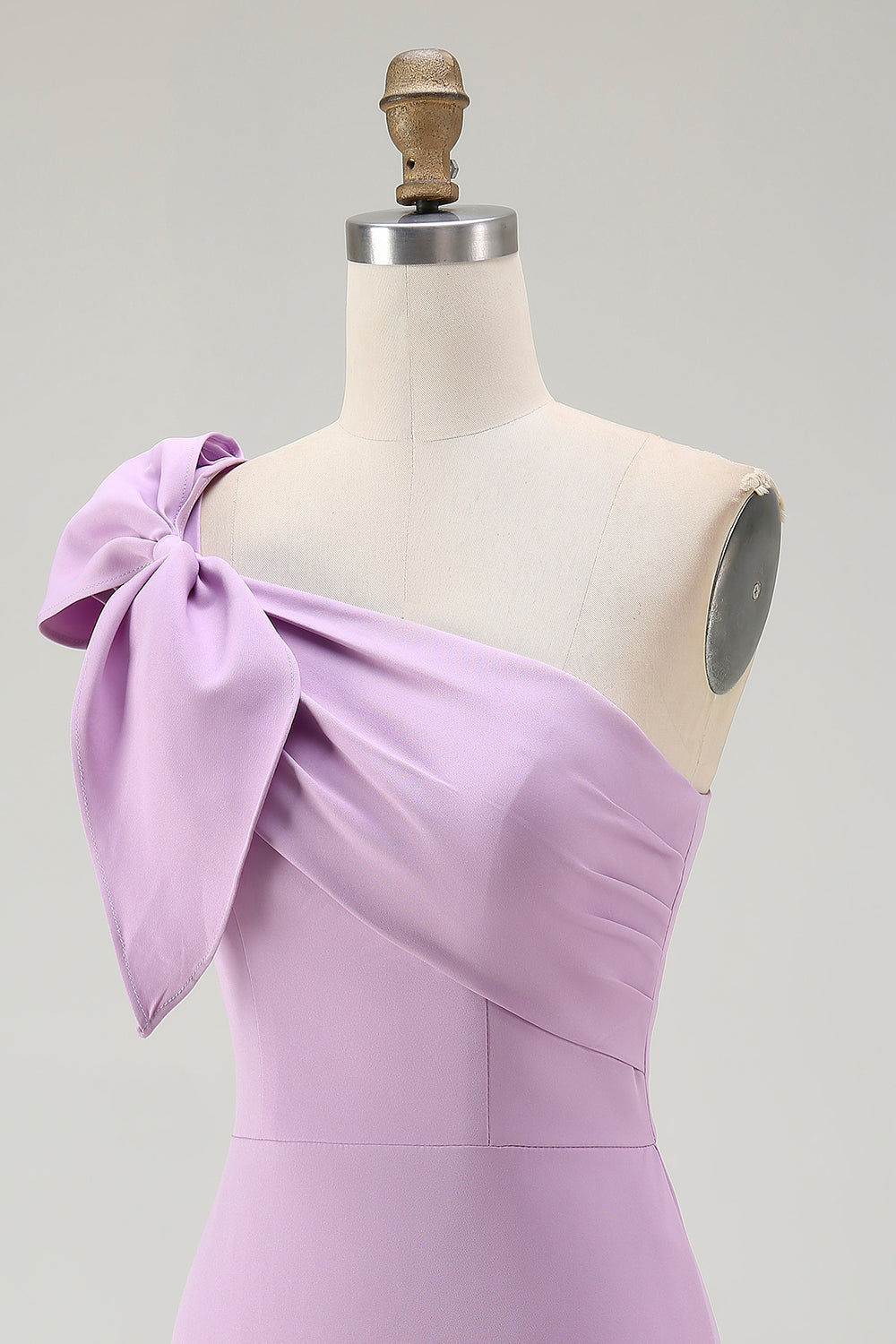 Dressystars Lilac Satin One Shoulder Ruched Short Tight Homecoming Dress with Bow