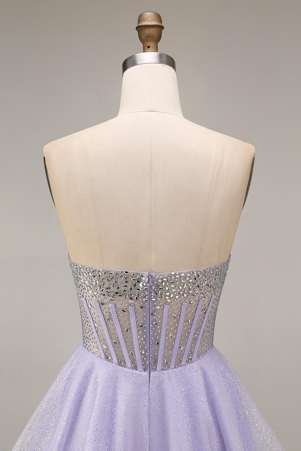 Dressystars Lilac Sequin Strapless A-Line Corset Short Homecoming Dress with Beading