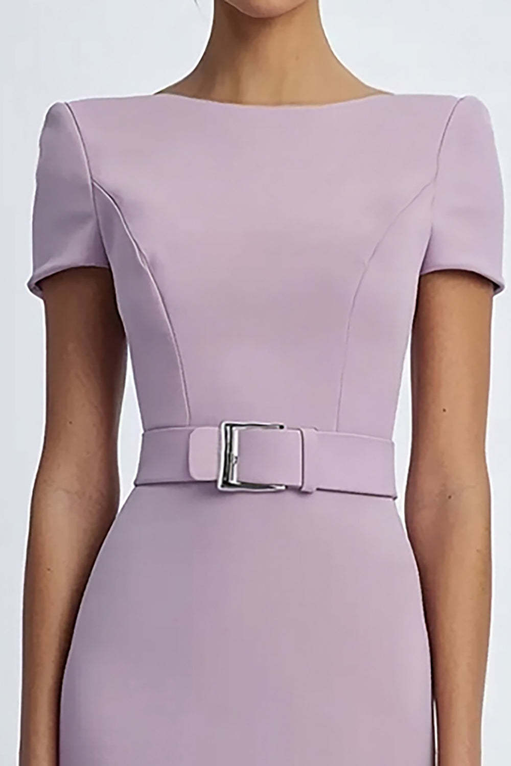 Dressystars Lilac Sheath Crepe Formal Dress With Belt
