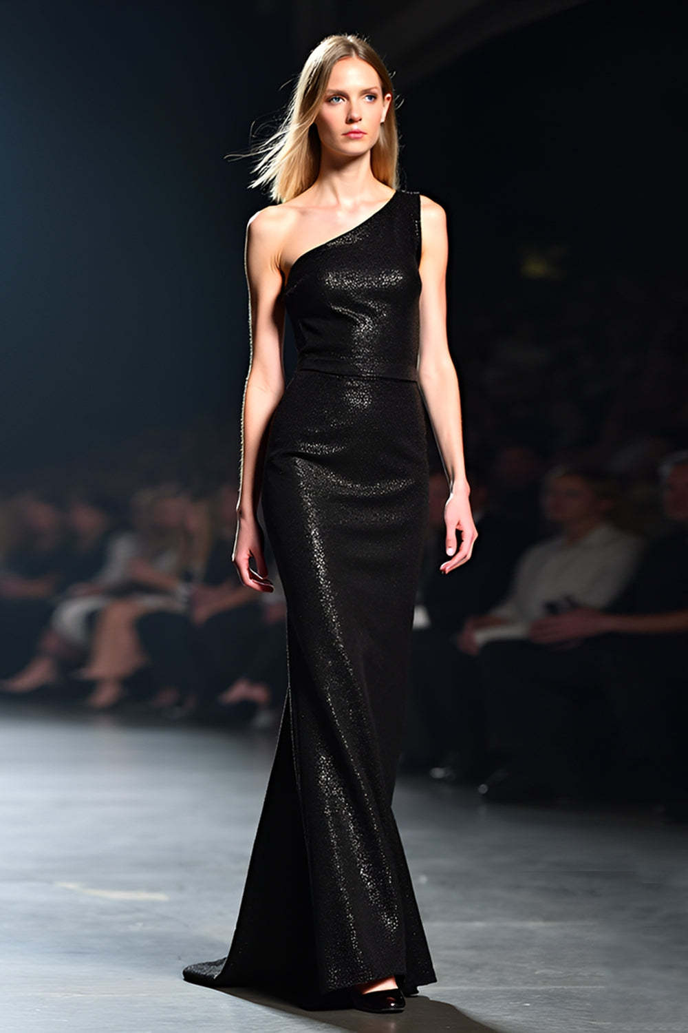 Dressystars Mermaid Long Black Wedding Guest Dress One Shoulder Gala Dress