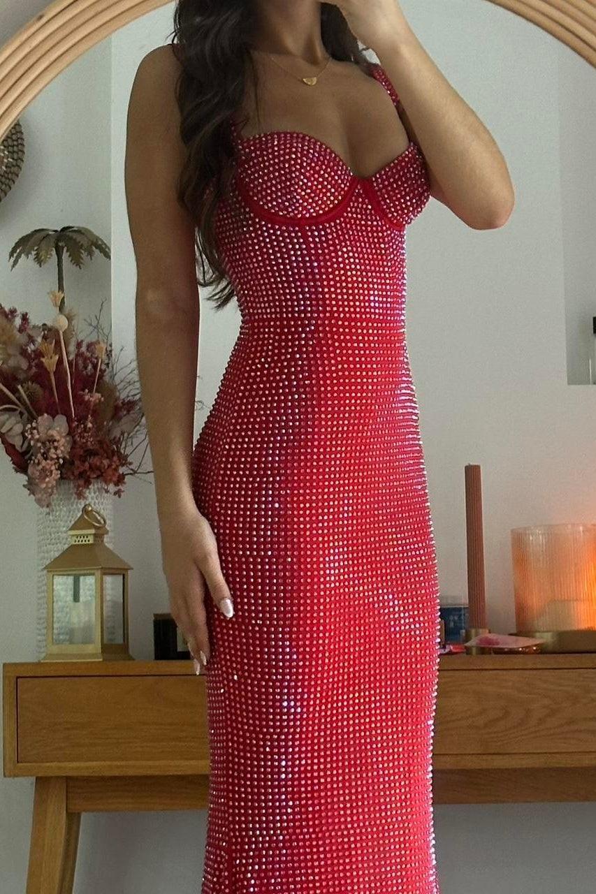 Dressystars Mermaid Sweetheart Red Long Prom Dress With Beading Formal Evening Gown