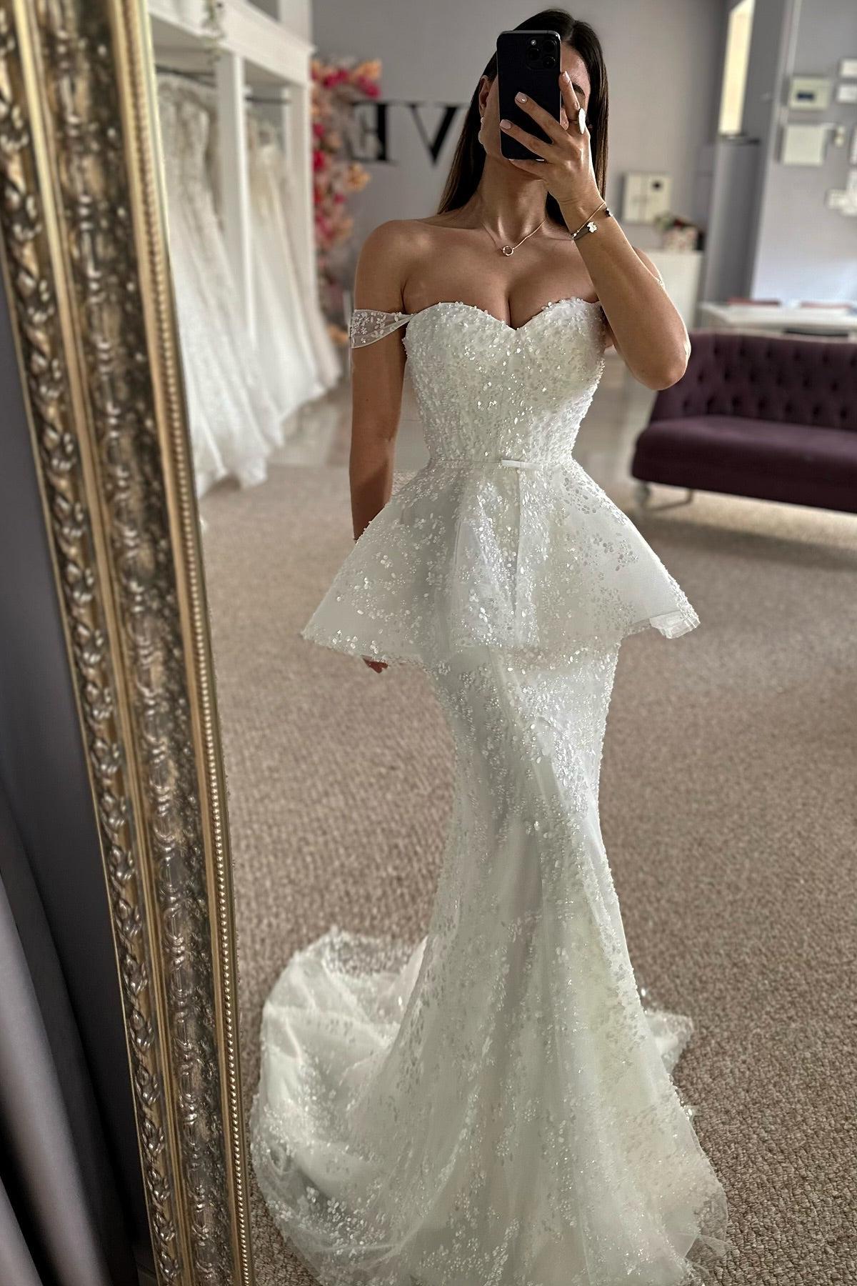Dressystars Mermaid Tulle Lace Sweetheart Sleeveless White Wedding Dress Bridal Gown With Appliques