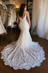 Dressystars Mermaid Wedding Dress Spaghetti Straps Bridal Gown Lace
