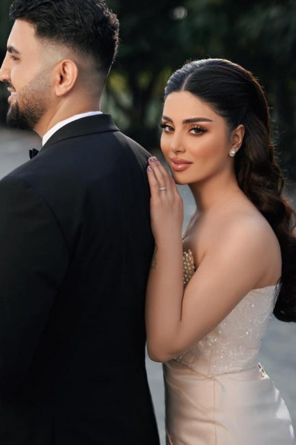 Dressystars Mermaid Wedding Dress Strapless Sequined Bridal Gown With Pearls