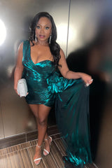 Dressystars Metallic Emerald Green Homecoming Dress One Shoulder Tight Short Prom Dress