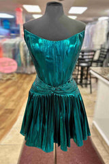 Dressystars Metallic Golden Homecoming Dress Corset Strapless A Line Short Prom Dress