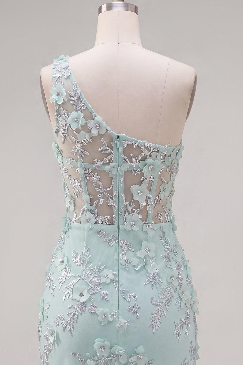 Dressystars Mint Floral Beaded Keyhole Corset Tight Short Homecoming Dress with Slit