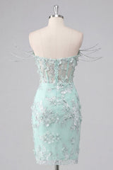 Dressystars Mint Floral Beaded Ruched Corset Tight Short Homecoming Dress with Slit