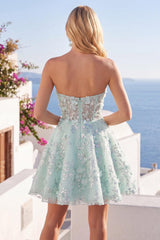 Dressystars Mint Floral Sweetheart Beaded A-Line Corset Short Homecoming Dress