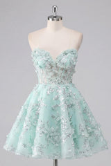 Dressystars Mint Floral Sweetheart Beaded A-Line Corset Short Homecoming Dress