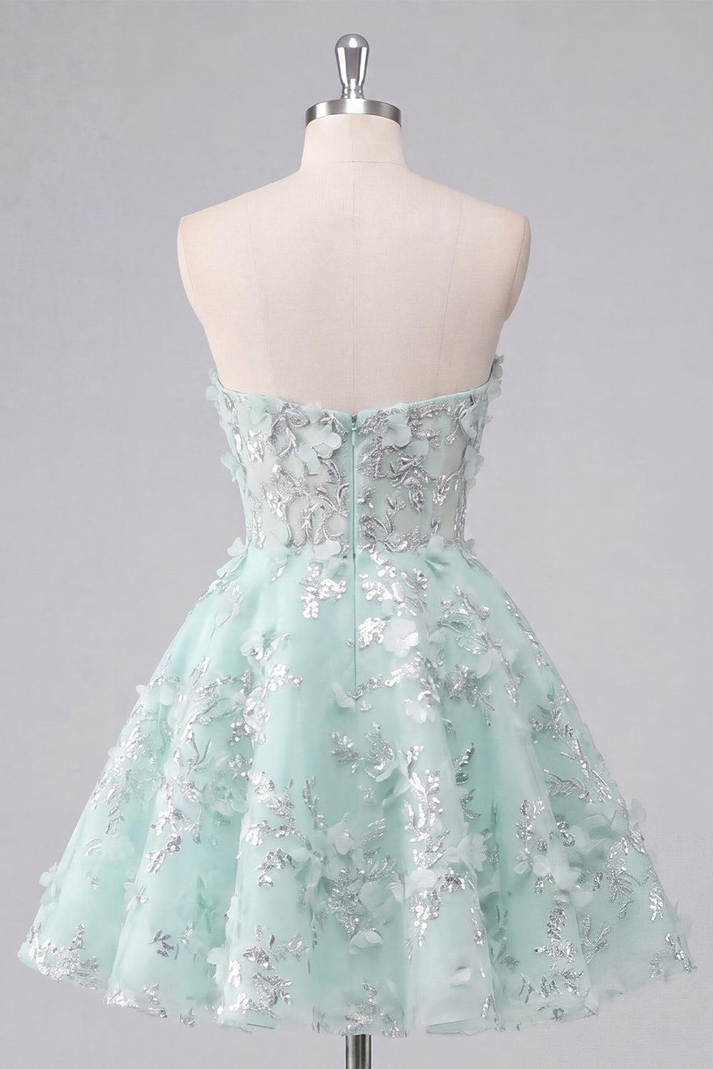 Dressystars Mint Floral Sweetheart Beaded A-Line Corset Short Homecoming Dress