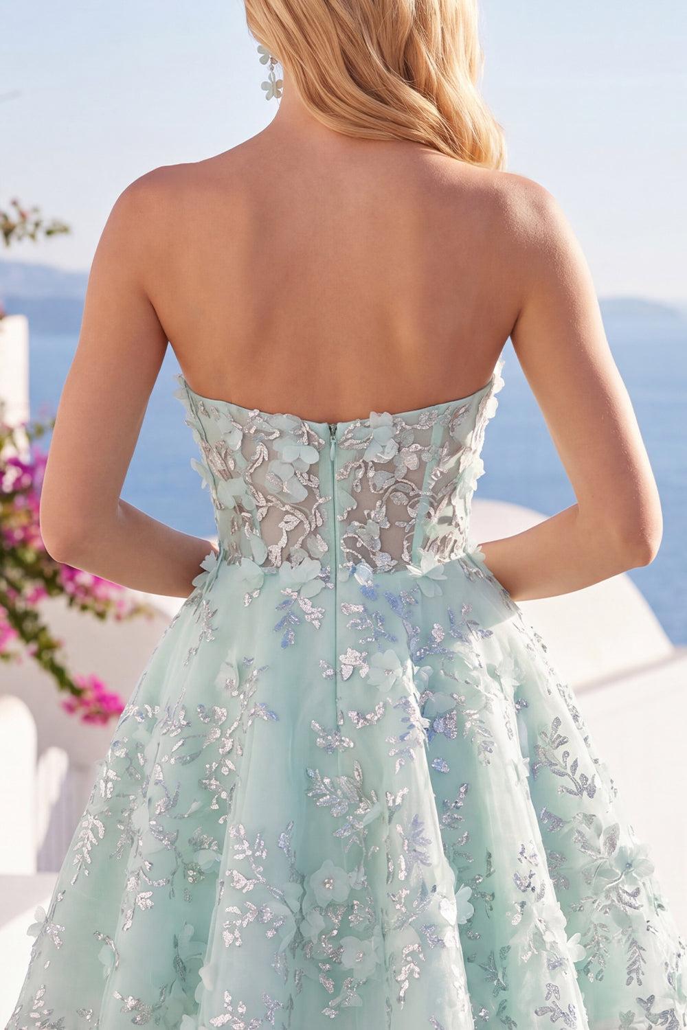 Dressystars Mint Floral Sweetheart Beaded A-Line Corset Short Homecoming Dress