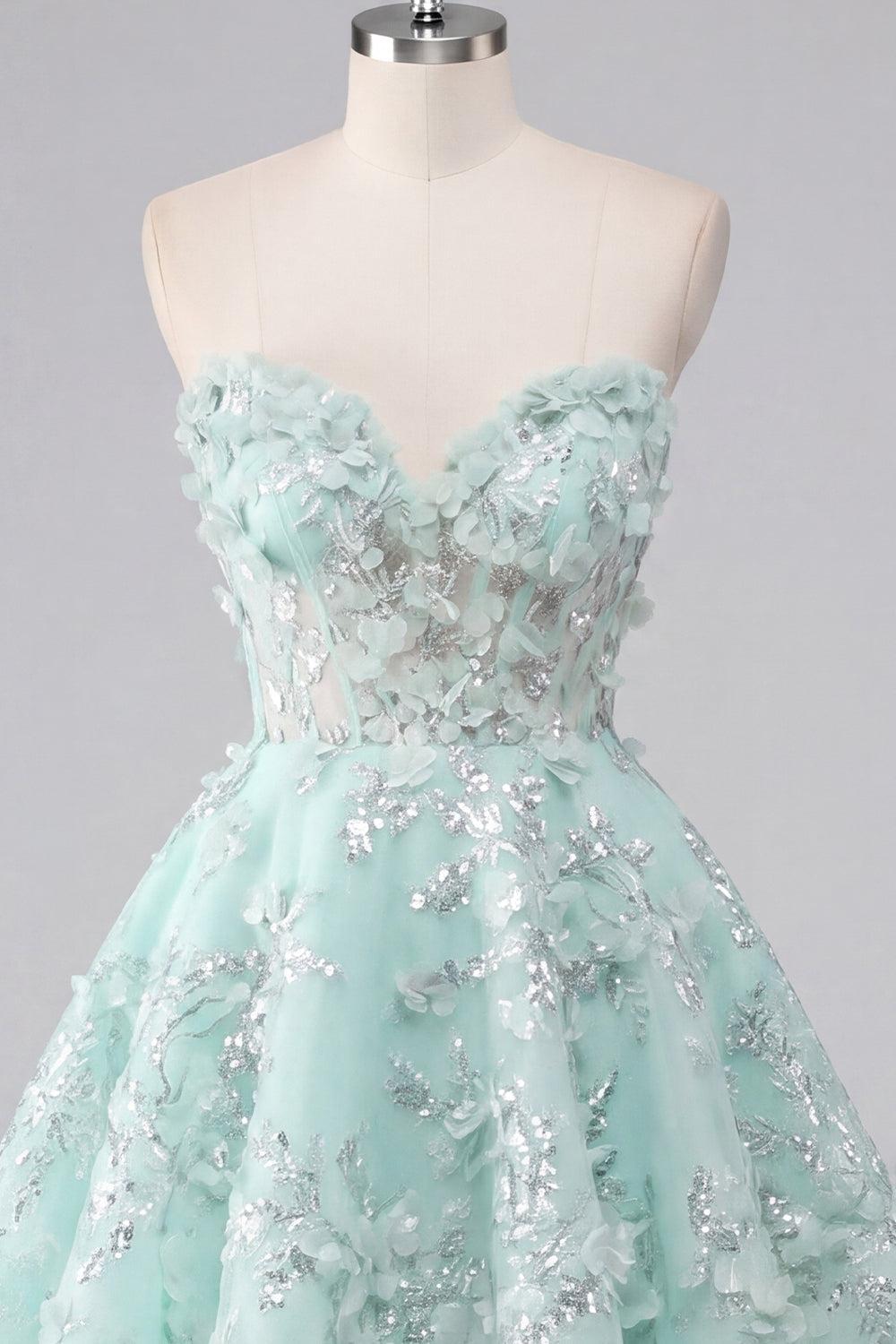Dressystars Mint Floral Sweetheart Beaded A-Line Corset Short Homecoming Dress