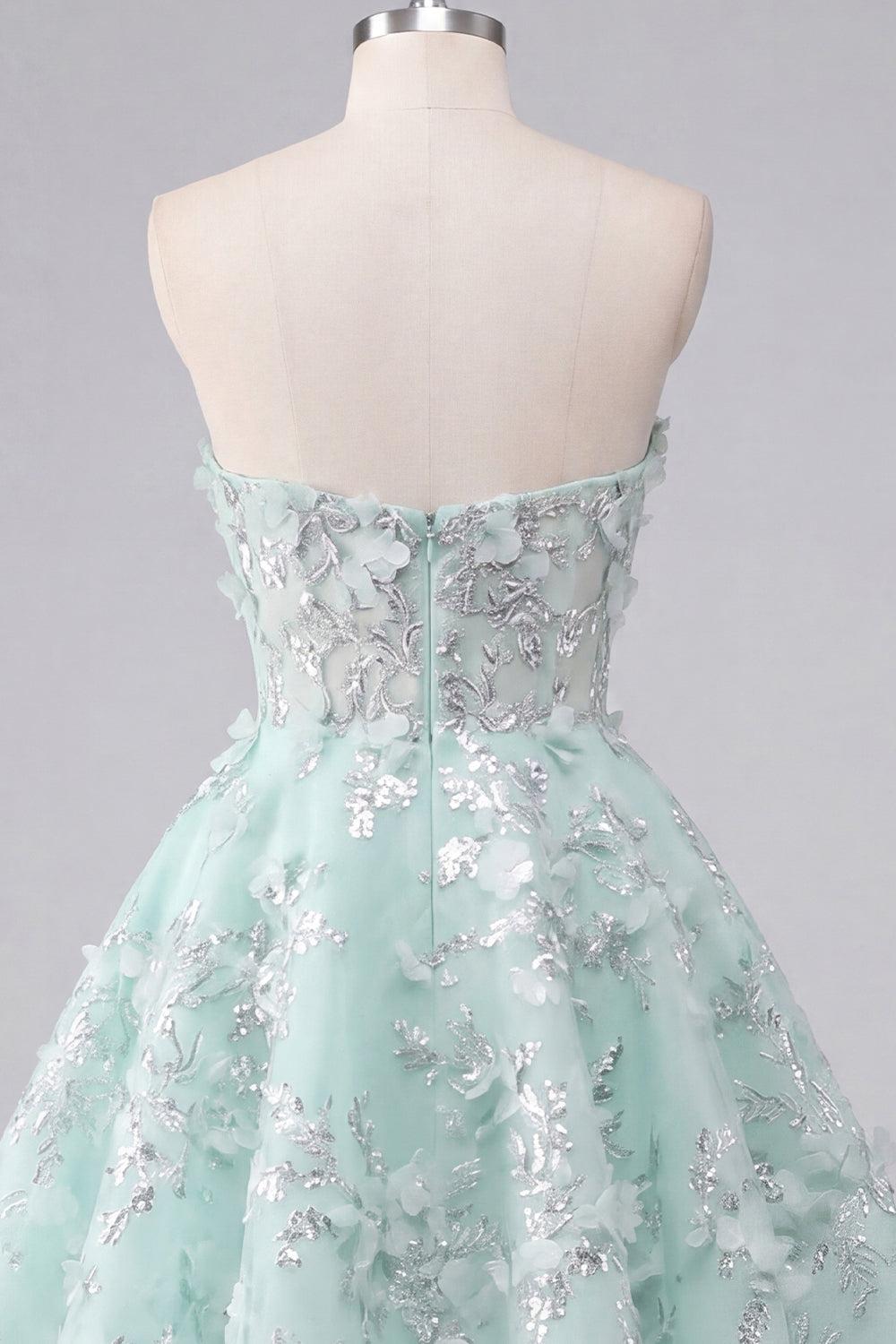 Dressystars Mint Floral Sweetheart Beaded A-Line Corset Short Homecoming Dress