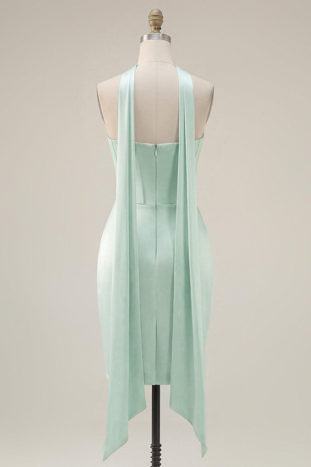 Dressystars Mint Green Strapless Ruched Corset Tight Short Homecoming Dress with Slit