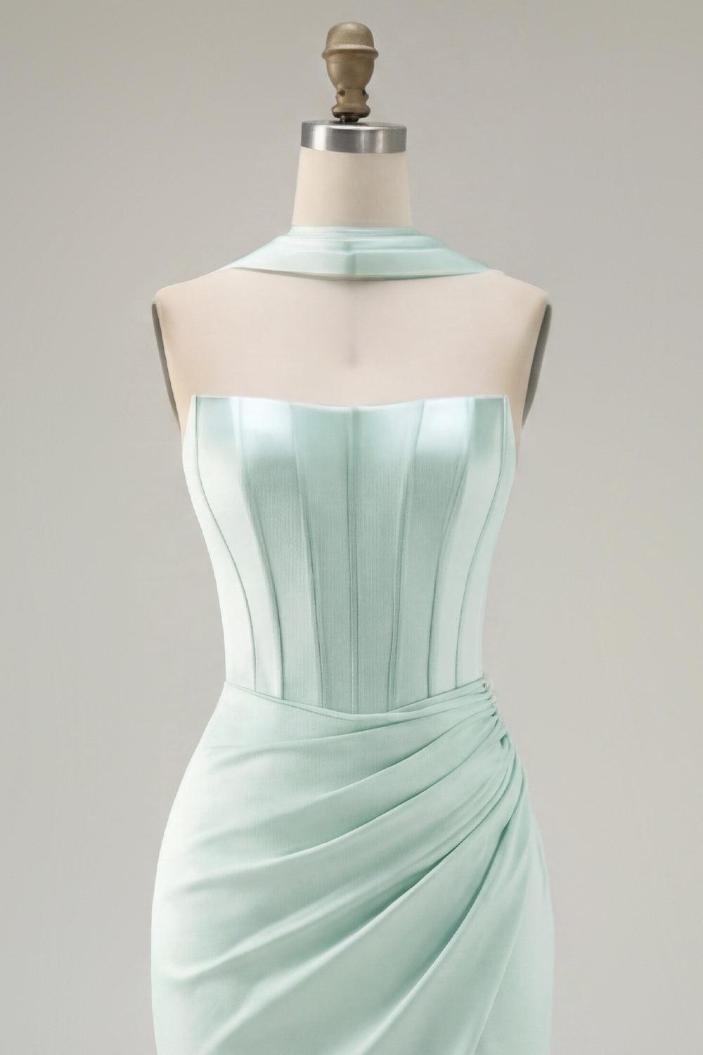 Dressystars Mint Green Strapless Ruched Corset Tight Short Homecoming Dress with Slit