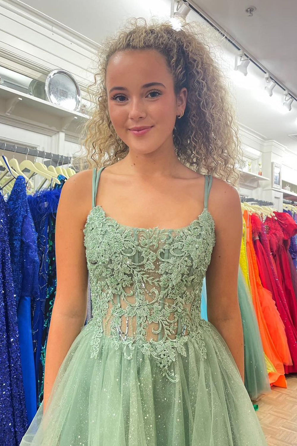 Dressystars Mint Homecoming Dress A Line Corset Short Prom Dress with Lace