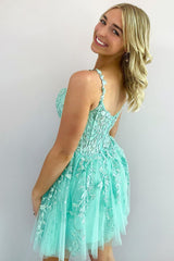 Dressystars Mint Homecoming Dress Backless Short Prom Dress with Appliques