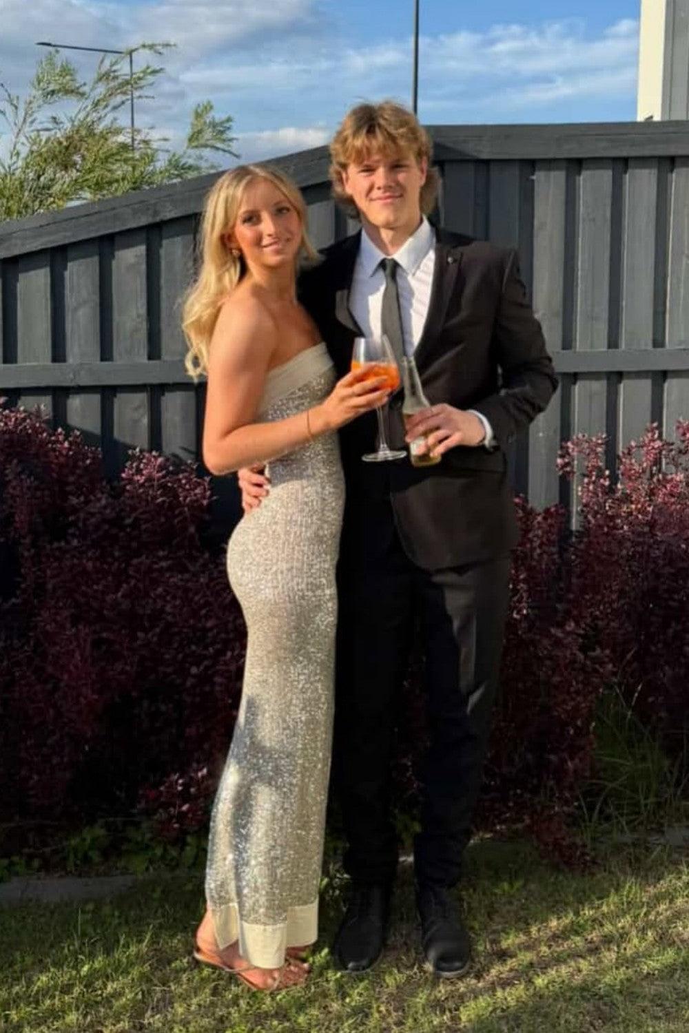 Dressystars Modern Sequin Strapless Prom Gown With Minimalist Design And Glamorous Finish Formal Evening Gown