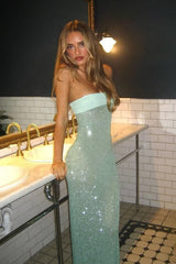 Dressystars Modern Sequin Strapless Prom Gown With Minimalist Design And Glamorous Finish Formal Evening Gown