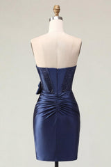 Dressystars Navy Basque Waist Beaded Corset Tight Short Homecoming Dress with Bow
