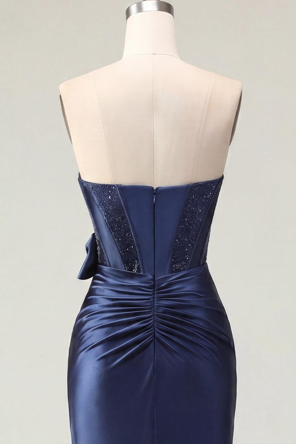 Dressystars Navy Basque Waist Beaded Corset Tight Short Homecoming Dress with Bow