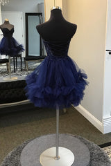 Dressystars Navy Homecoming Dress Beaded A Line Short Prom Dress with Appliques