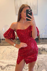 Dressystars Navy Homecoming Dress Corset Detachable Short Sleeves Tight Short Prom Dress with Lace