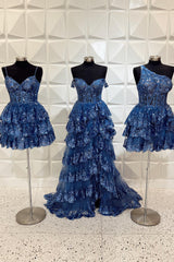 Dressystars Navy Homecoming Dress Corset Top Spaghetti Straps A-Line Lace Short Prom Dress