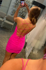 Dressystars Navy Homecoming Dress Sequined Lace-Up Back Tight Prom Dress