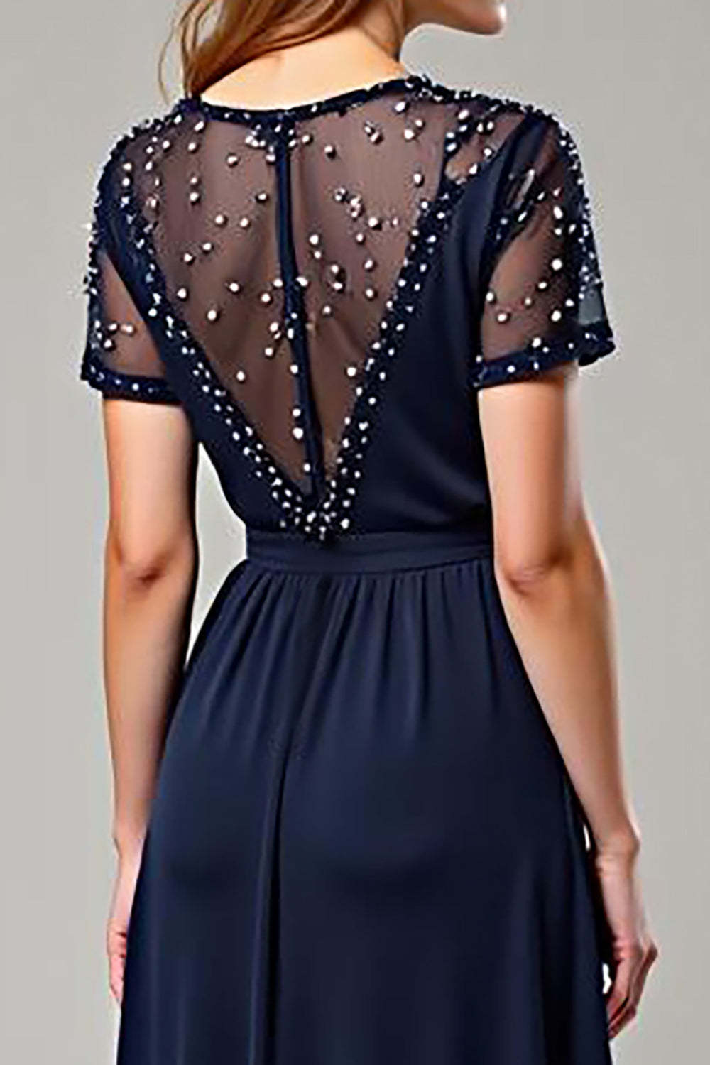 Dressystars Navy Wedding Guest Dress Chiffon Deep V-Neck Long Formal Dress