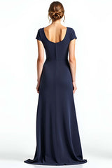 Dressystars Navy Wedding Guest Dress Square Neck Long Formal Dress With Bowknot