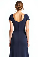 Dressystars Navy Wedding Guest Dress Square Neck Long Formal Dress With Bowknot