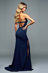 Dressystars Navy Wedding Guest Dress Sweetheart Long Formal Dress With Slit