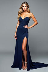 Dressystars Navy Wedding Guest Dress Sweetheart Long Formal Dress With Slit