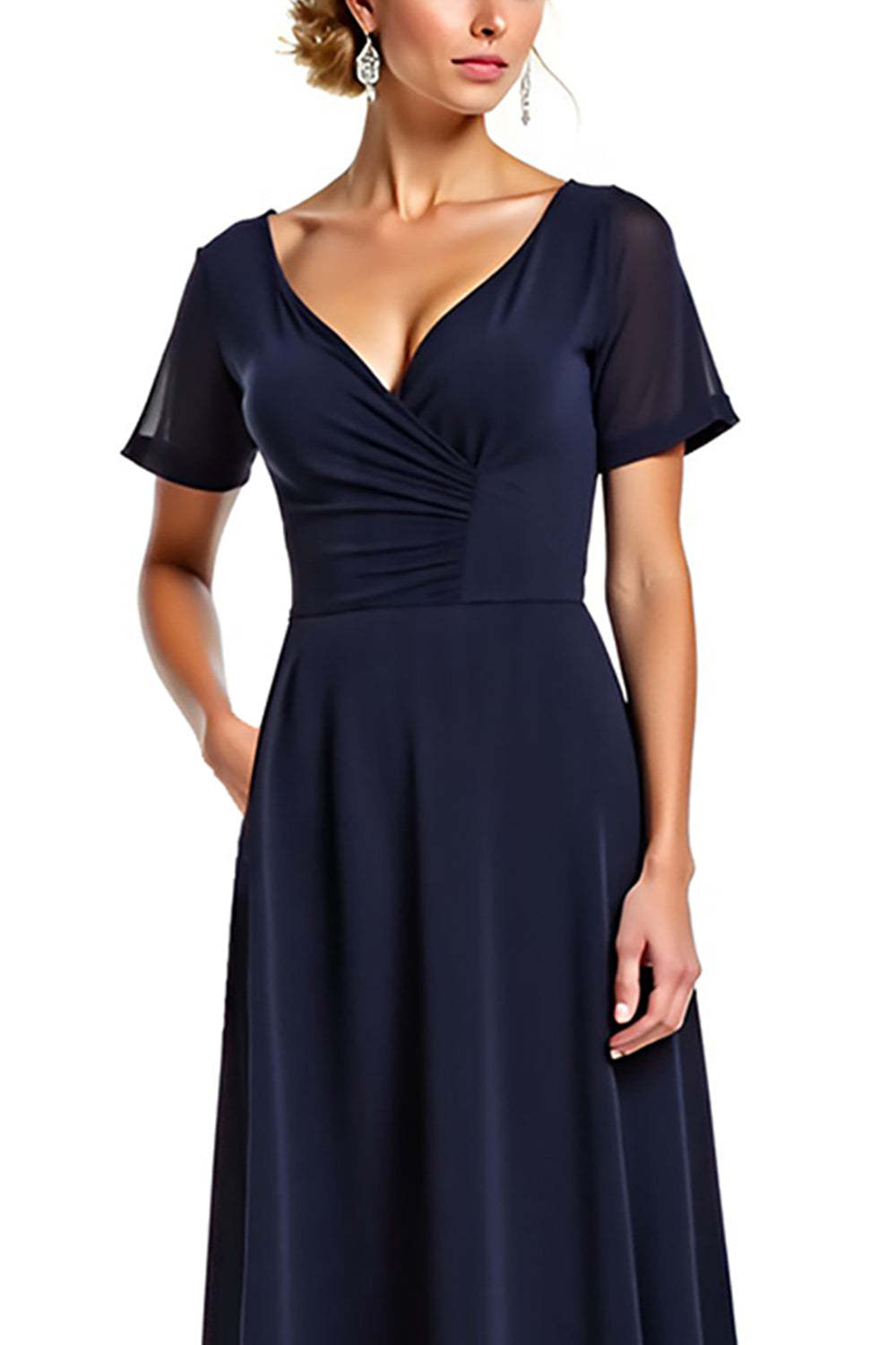 Dressystars Navy Wedding Guest Dress V-Neck Long Chiffon Formal Dress