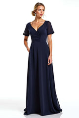 Dressystars Navy Wedding Guest Dress V-Neck Long Chiffon Formal Dress
