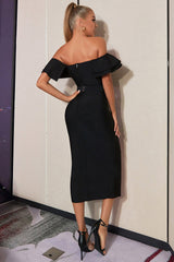 Dressystars Off Shoulder Black Homecoming Dress Party Dress with Slit