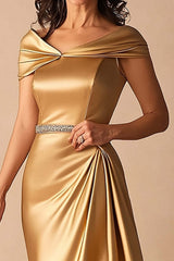 Dressystars Off The Shoulder A Line Gold Long Formal Dress