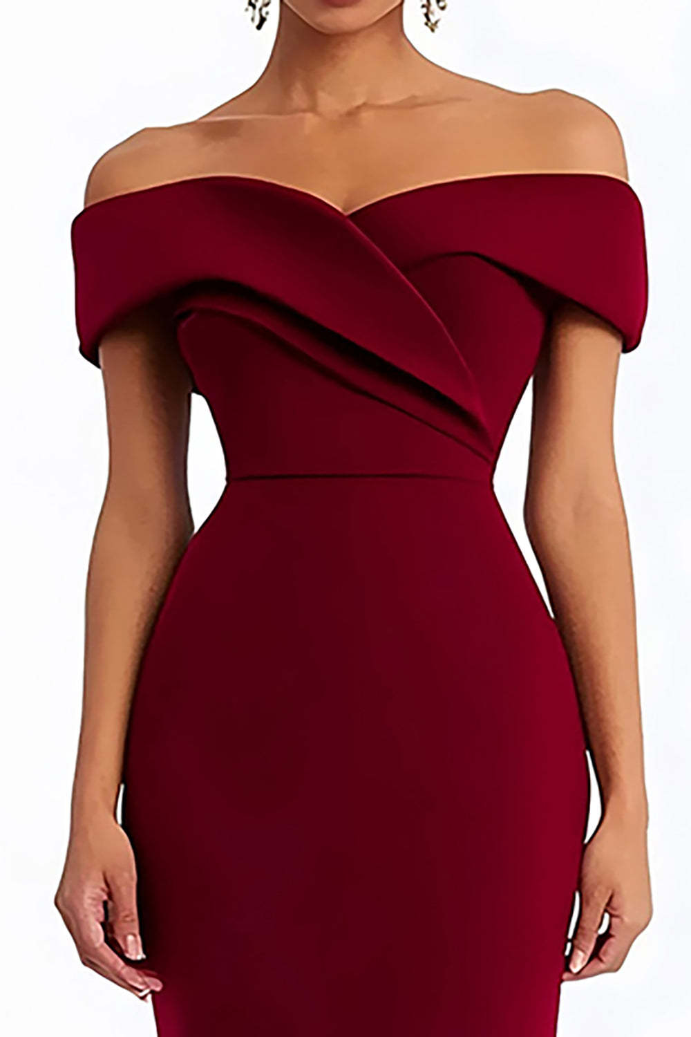 Dressystars Off The Shoulder Burgundy Wedding Guest Dress Satin Ankle-Length Formal Dress