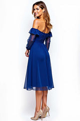 Dressystars Off The Shoulder Chiffon Royal Blue Wedding Guest Dress Knee-Length Formal Dress