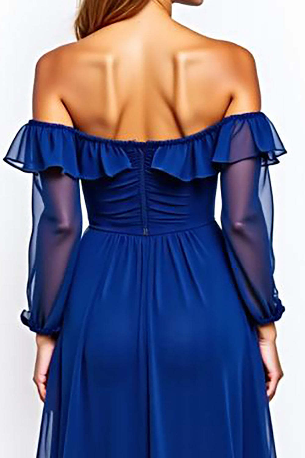 Dressystars Off The Shoulder Chiffon Royal Blue Wedding Guest Dress Knee-Length Formal Dress
