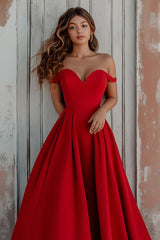 Dressystars Off The Shoulder Red Wedding Guest Dress A Line Formal Dress