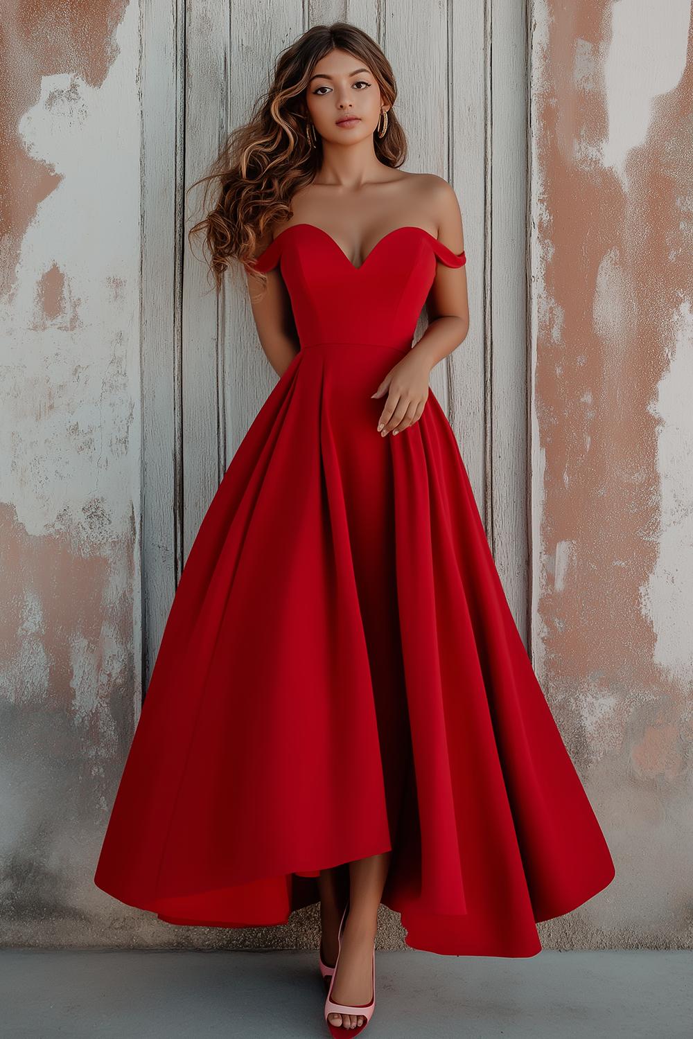 Dressystars Off The Shoulder Red Wedding Guest Dress A Line Formal Dress